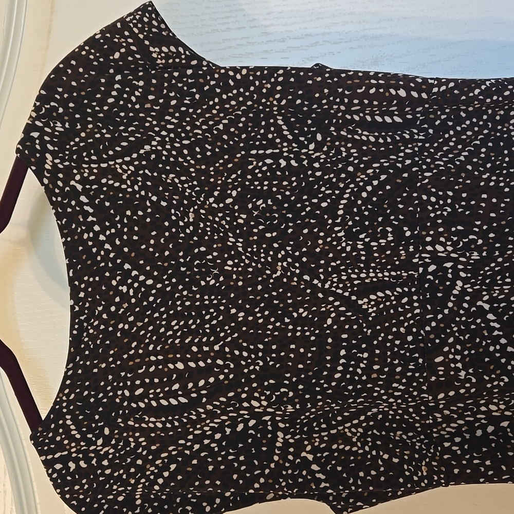 Jones New York Cap Sleeve Brown W/ Black,White,& Tan Abstract Dots Dress Size 10 - Picture 5 of 12